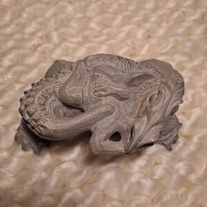 Gray Dragon Lizard Eating Human Handcarved Soapstone Art Sculpture Vintage